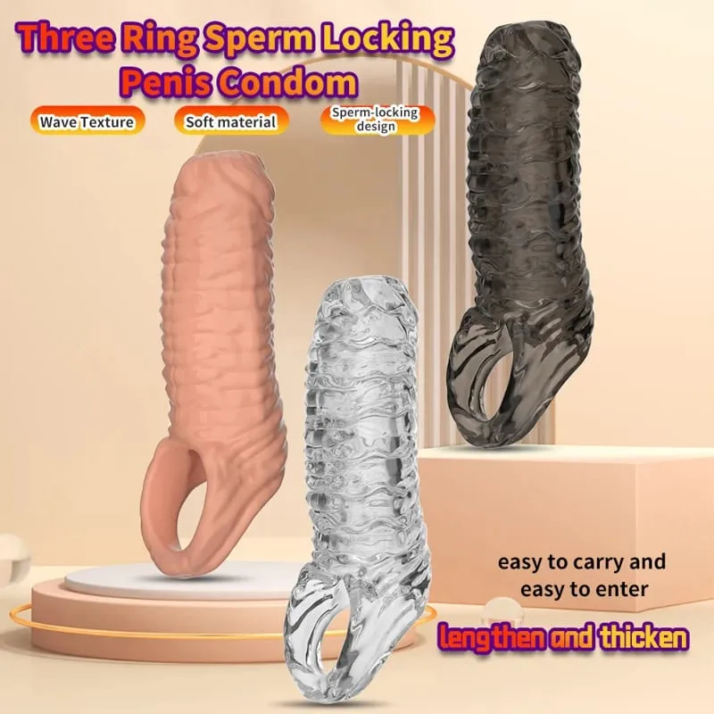 Penis Extender Condom Silicone Reusable Penis Sleeve Glans Enlarger Delay Ejaculation Cockring Adult Sex Toys For Men Couples — image 3