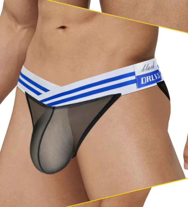 Men's Ice Silk Ultra-Thin Barely-There Mesh Sheer Briefs, Striped V-Shape Elastic Waistband Summer Daily Commute Underwear