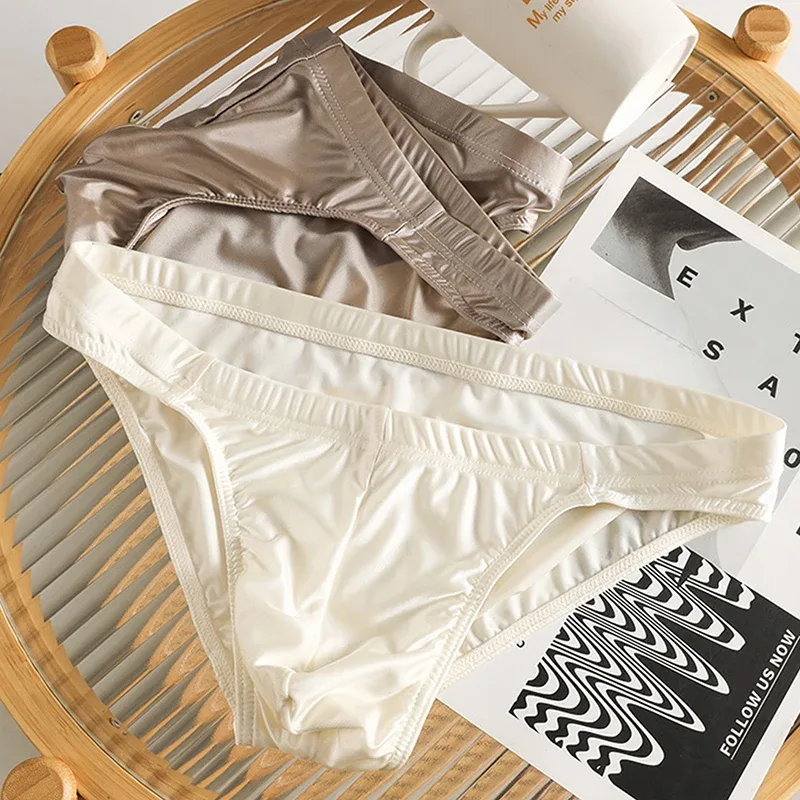 Luxury Satin-like Men Underwear Ice Silk Thin Smooth Briefs Sexy Breathable Underpants U Bulge Pouch Quick Drying Panties Cuecas — image 5
