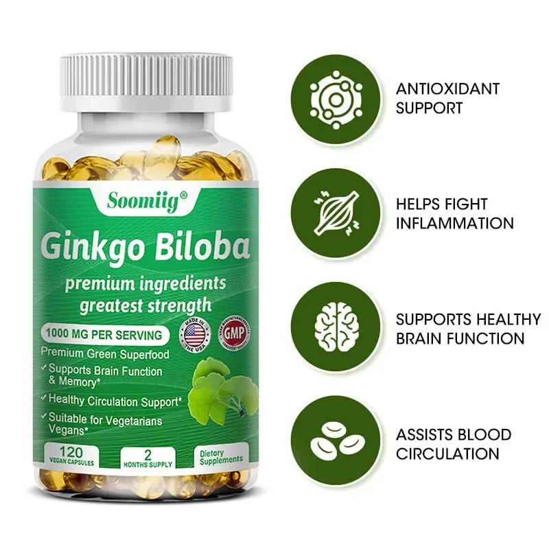 Ginko Biloba Capsules - Brain Supplement for Memory and Focus - Ginkgo Biloba Supplements for Good Vision