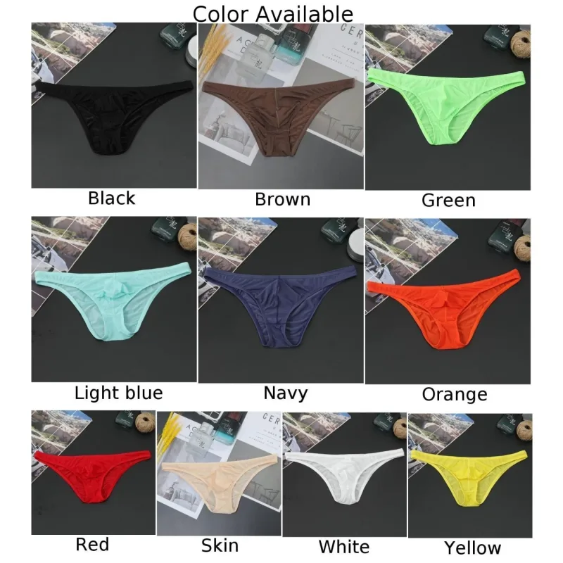 Mens Sexy Low-Waist Briefs Shorts See Through Pouch Underwear Ice Silk Underpant Bikinis Ultra Thin Panties Solid Comf Lingerie
