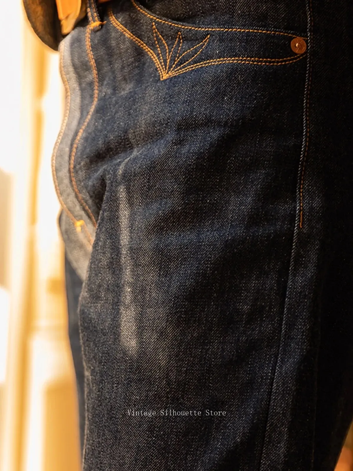 Κόκκινο τζιν Tornado 350 Selvedge με σχέδια με ραφές τσέπης Πόρπη πίσω 14oz Ακατέργαστο τζιν παντελόνι — image 3