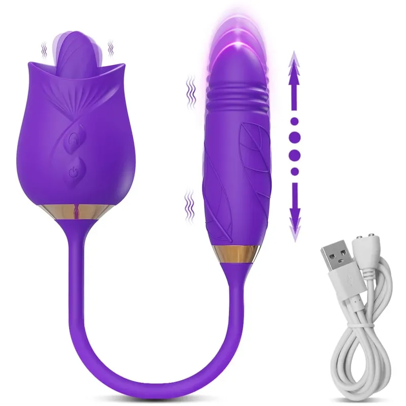 Rose-Sucking Thrusting Dildo Vibrator for Women Nipple Clit Stimulator Vibrating Egg Tongue Licking Clitoris Sucker Sex Toys