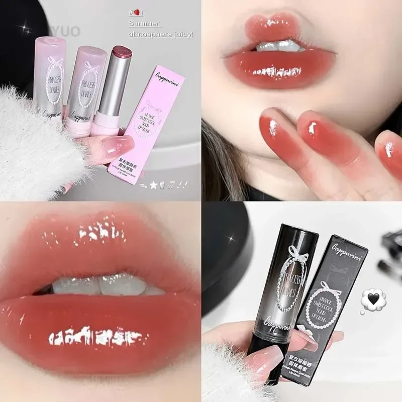 Pink Crystal Mirror Glass Solid Lip Gloss Round Tube Water Light Lipstick Clear Jelly Lip Glaze Nude Brown Moisturizing Lip Tint — image 5