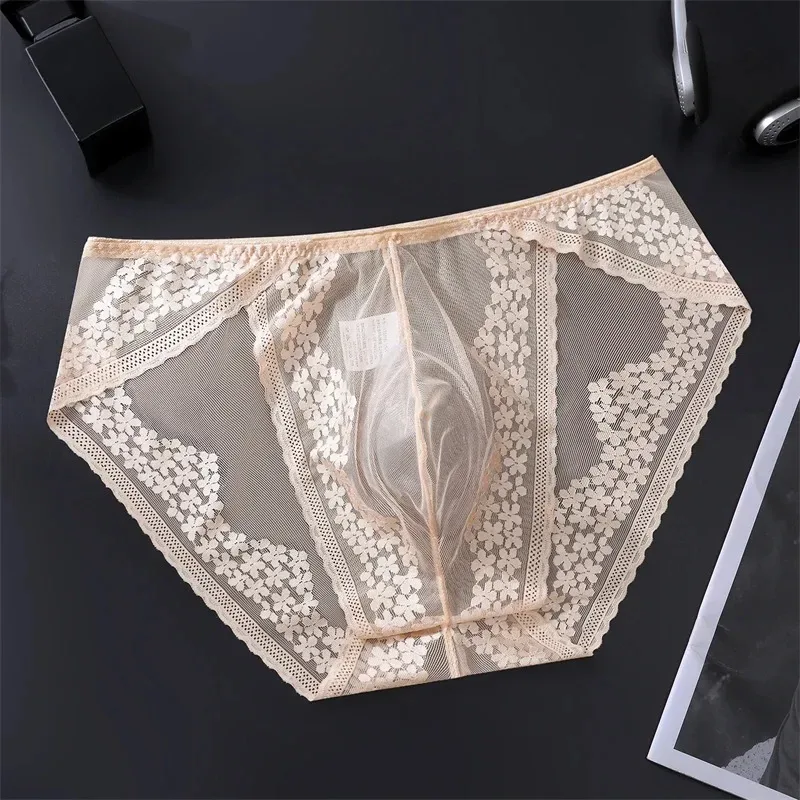Men Ice Silk Lace Underwear 3D Convex Bag Plus Size Sexy Lingerie Calzoncillos Hombre Tangas Breathable Male Sleepwear — image 5