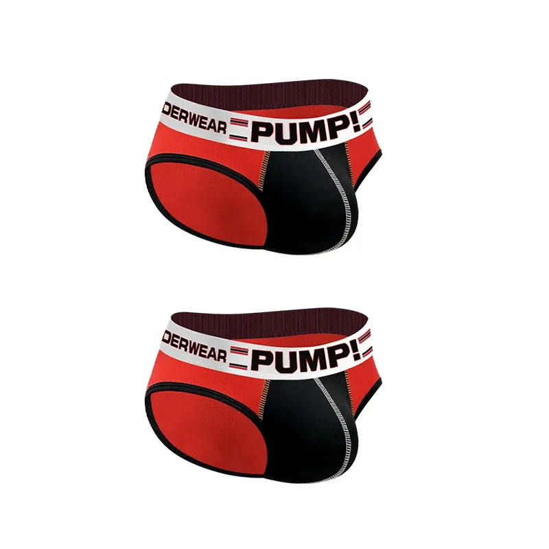 Men's Cotton Color Block Briefs, Pump! Logo Wide Waistband Low Rise Sexy 3D Convex Pouch Underwear — image 28