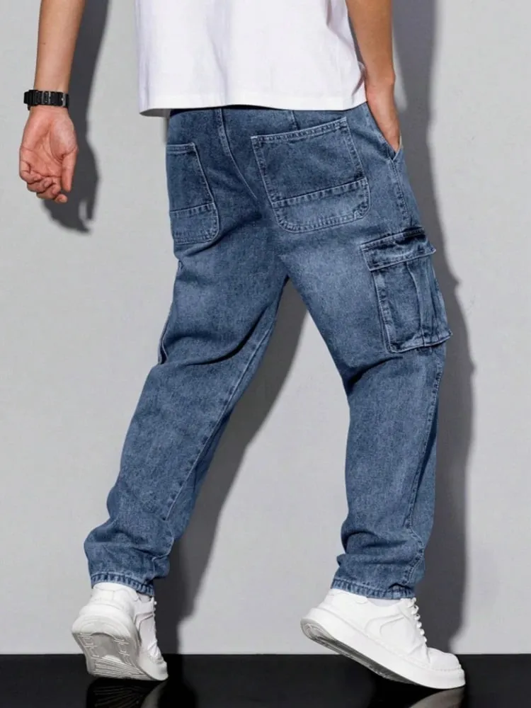 Men's Blue Cargo Jeans Spring New Multi-Pocket Loose Fit Denim Pants Streetwear Hip Hop Casual Versatile Daily Fashion Trousers — image 5