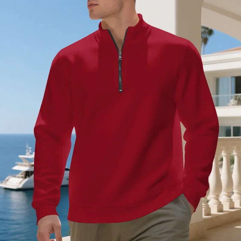 Pull polaire à manches longues et col montant pour homme, pull ample et confortable, décontracté et confortable, avec fermeture éclair, automne et hiver — image 12