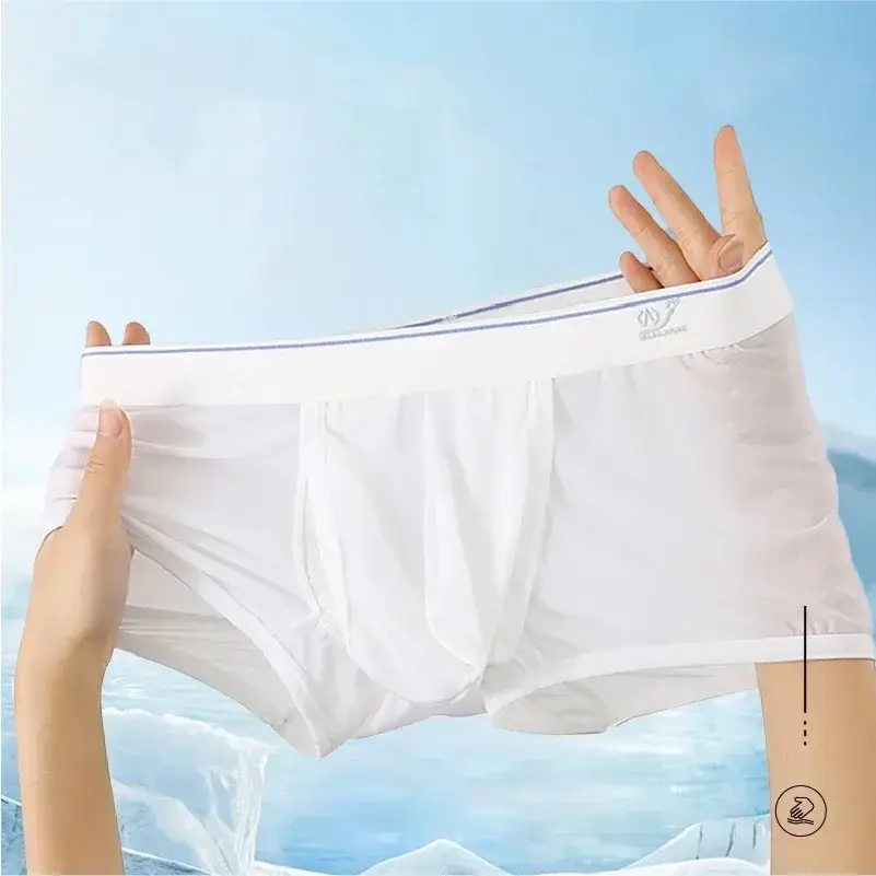 1pc/2pcs Panlalaking Ice Silk Boxer Briefs Sexy Elastic Low Waist Underwear Open Front Soft Pouch Shorts Trunks — image 1