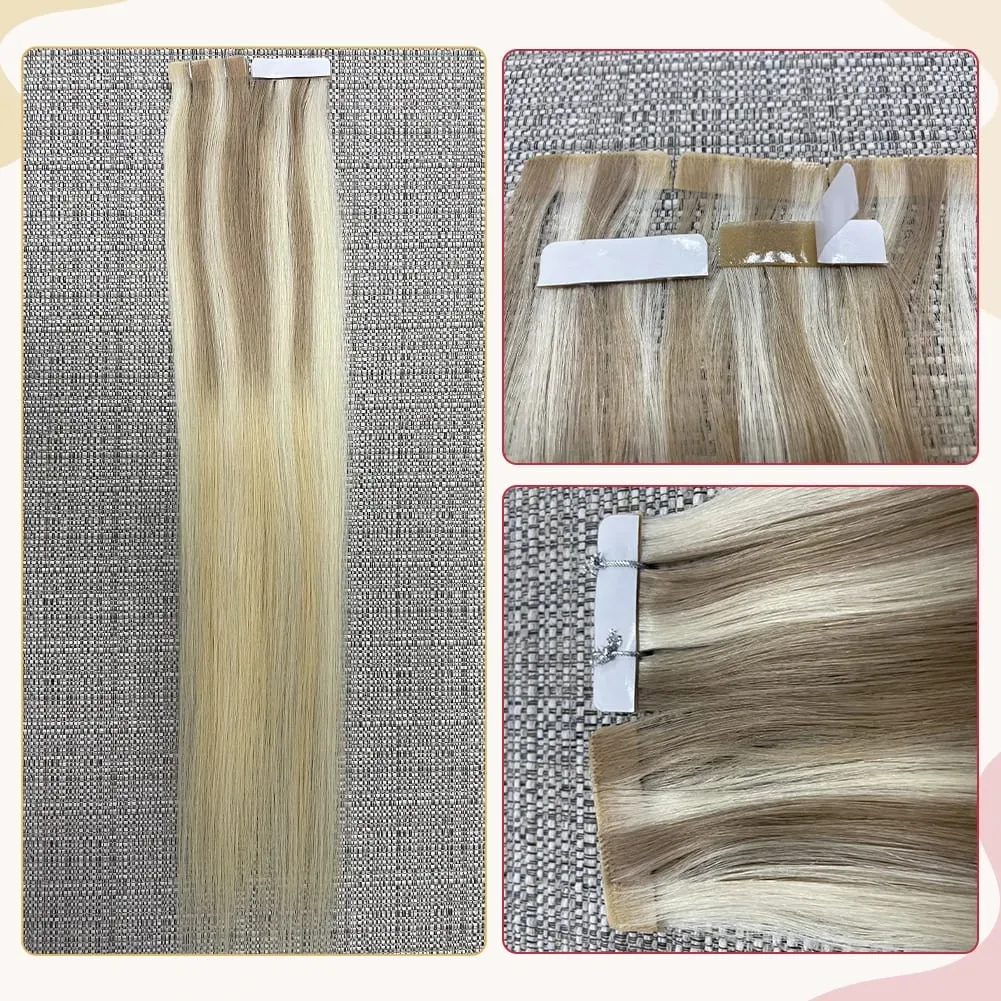תוספות שיער ב-Moresoo הזרקת טייפ אפר בלונד הבהרה שיער בתולה טבעי ישר ברזילאי טייפ בתוספות שיער אנושי — image 2