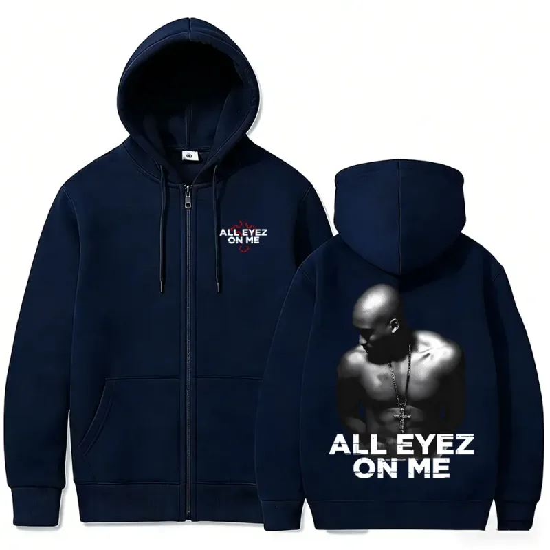 Rapper Tupac 2pac All Eyez on Me Cross Rits Hoodie Mannen Vrouwen Hip Hop Mode Zip Up Hoodies Heren Casual Oversized Streetwear