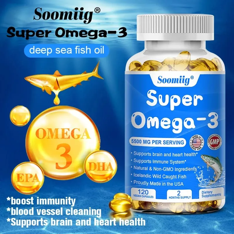 Omega 3 Fish Oil - with DHA & EPA - Supports Brain Nervous System Cardiovascular Skin Health Antioxidant - 120 Capsules