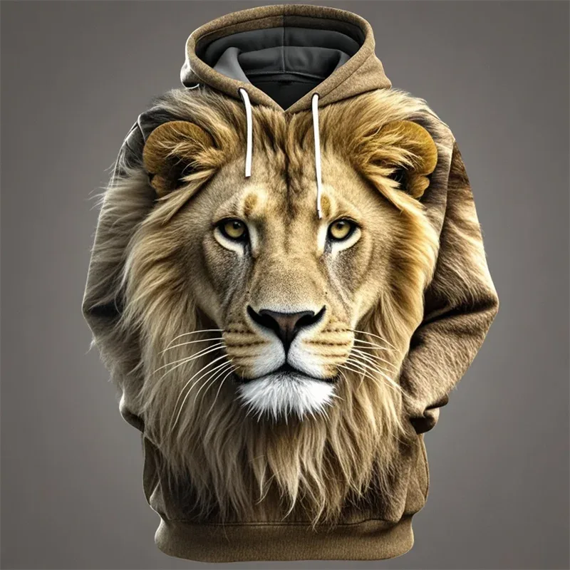 3D Aslan Grafik Baskılı erkek Hoodie Moda Sokak Kapşonlu Kazak Yaz Sonbahar Büyük Boy Eşofman Kazak Rahat Kapüşonlular — image 4
