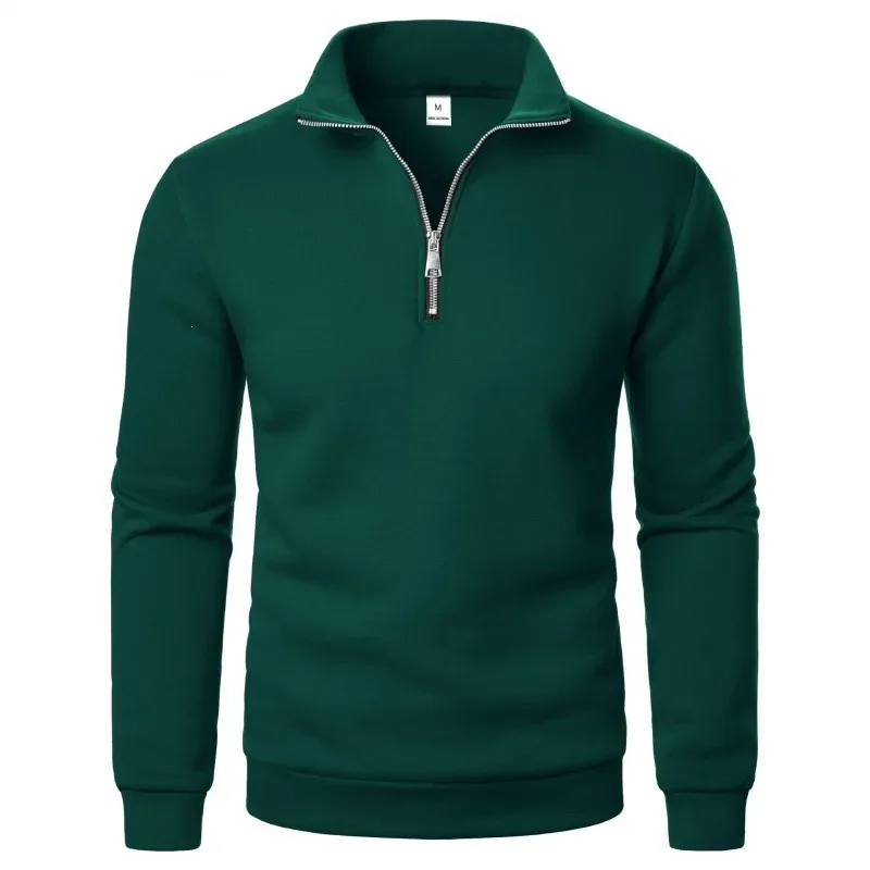 Printemps automne nouveau décontracté demi fermeture éclair col montant sweat tendance Simple mince hommes pull à manches longues hauts hommes sweat