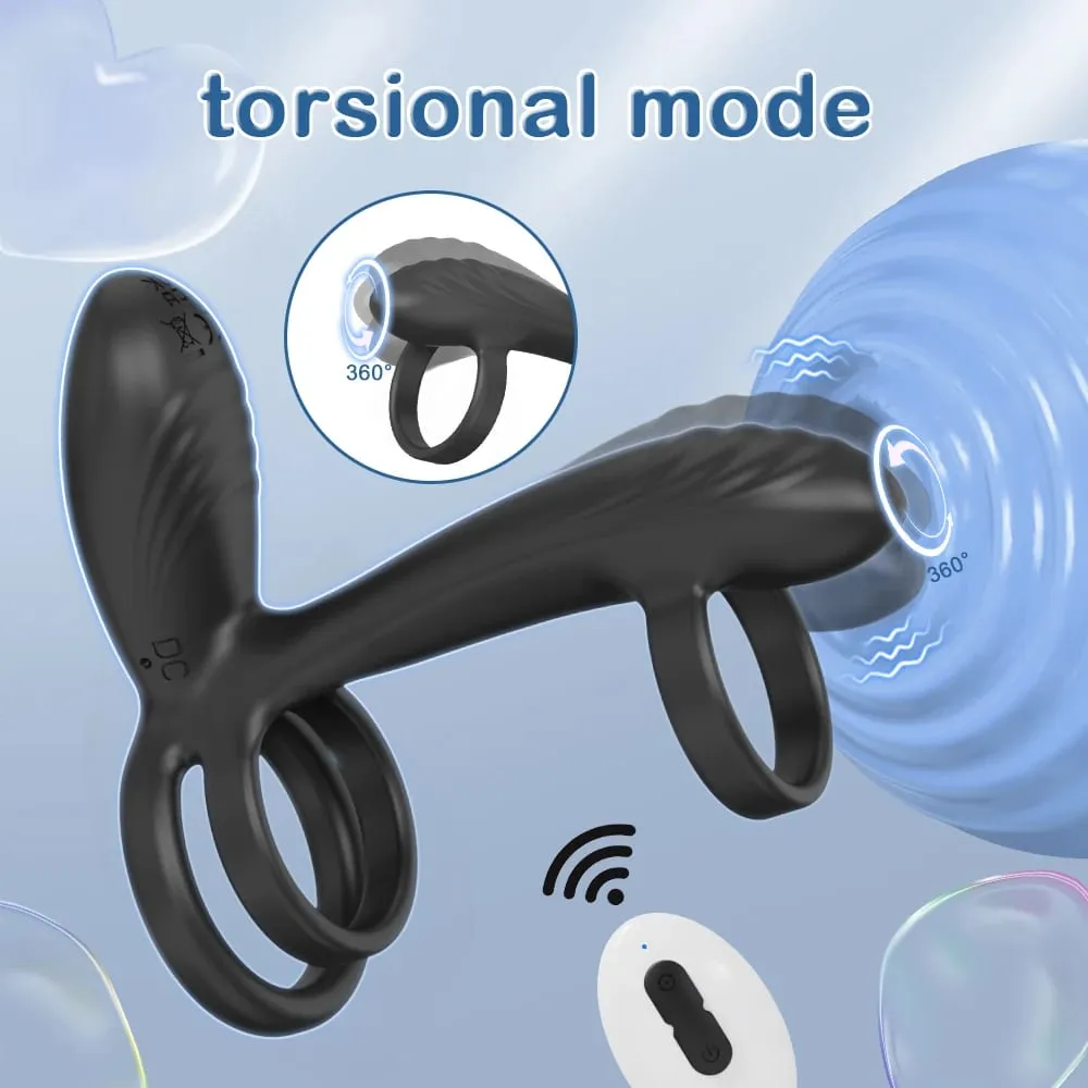 Remote Control Penis Ring Vibrator Sex Toy for Men Delay Time Prostate Massager 360° Rotation Twisting Vibrating Cock Rings 18+