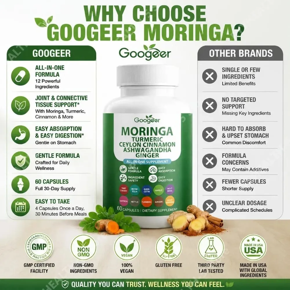 Googeer Moringa Kurkuma Capsules Alles-in-één voor gewrichtsgezondheidsondersteuning met Ashwagandha Gember en Ceylon Kaneel 60 Capsules — image 6