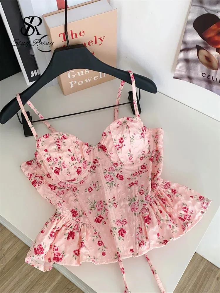 Γαλλικό κορσέ τύπωμα Beach Tank Top Γυναικείο λουράκι Ακανόνιστο λεπτό Hotsweet Camis Streetwear Vacation Bohe Sexy MINi Top — image 2