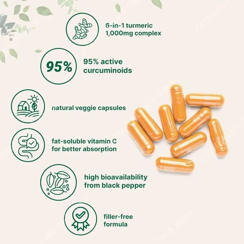 Turmeric Curcumin Supplement 1 000mg–95% Curcuminoids with Black Pepper & Ginger–Supports Joint & Antioxidant Health 120Capsules