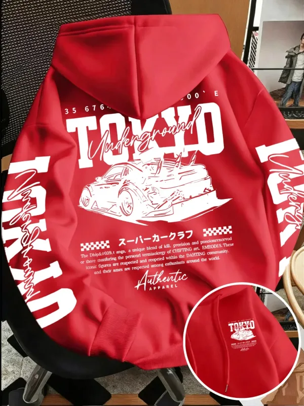 Sweat-shirt à capuche pour hommes, nouvelle collection automne hiver, course souterraine de Tokyo, dessin de ligne imprimé, haut tendance de rue japonaise