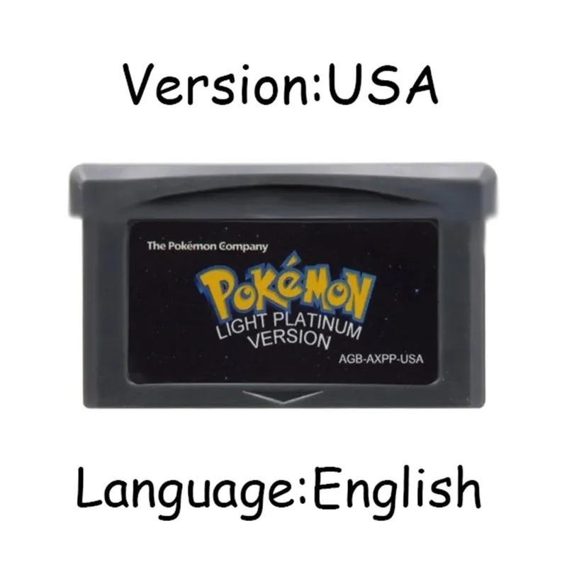 GBA Pokemon Game Cartridge 32-Bit קונסולת משחקי וידאו כרטיס Ash Grey Liquid Crystal Light Platinum Moemon Emerald שפה אנגלית