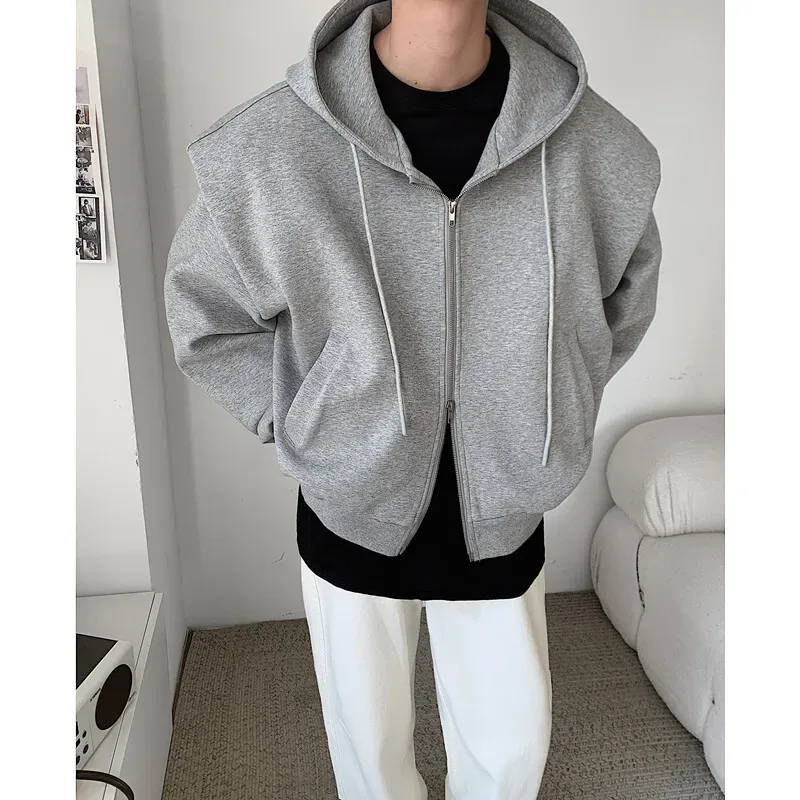2024 otoño nuevo diseño de hombro acolchado ropa de calle firme hombres doble cremallera sudaderas con capucha Harajuku Casual sudaderas con capucha diarias