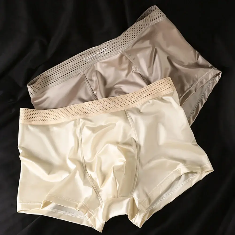 1pc Mga Lalaking Satin-like Ice Silk Boxer Makinis na Panty Hollow Out Waistband Panloob na Nakahinga Solid na Kulay na Kasuotang Panloob Trunk