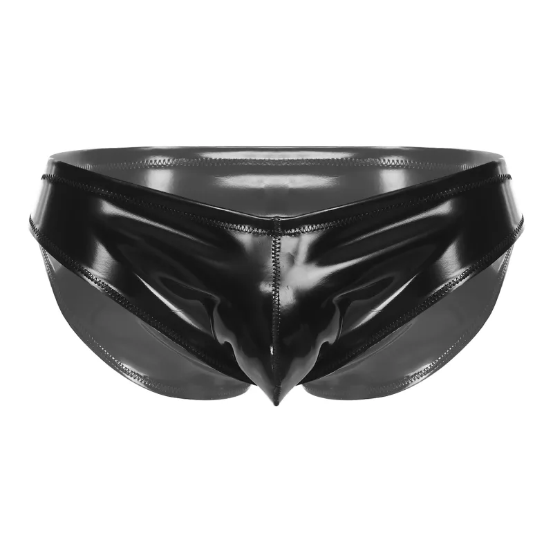Mens Lingerie Glossy Latex Briefs Bulge Pouch Underwear Lingerie Swim Trunks Wet Look Panties for Nightclub Bodybuilding Raves
