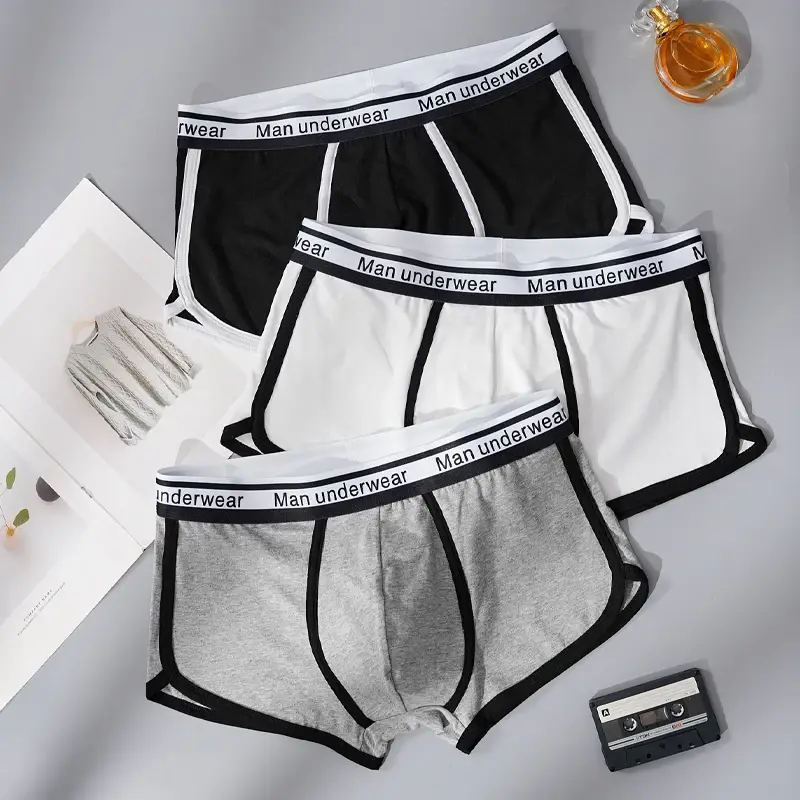 3 pezzi di biancheria intima in cotone da uomo con cinturino con lettera, boxer comodi e traspiranti, bauli morbidi per uomo — image 5