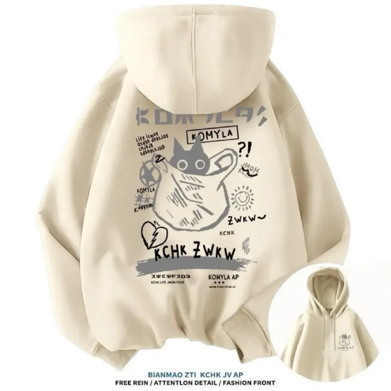 Japão estilo gato preto hoodie masculino feminino ao ar livre rua casual moda esporte dos desenhos animados manga comprida adulto outono inverno moletom topo — image 5