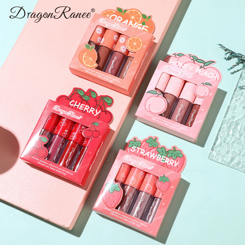 Mini Velvet Matte Lip Gloss Set 3 τμχ/4 τμχ Αντικολλητικό Κύπελλο που δεν ξεθωριάζει με μακράς διαρκείας απόχρωση χειλιών με άρωμα φρούτων Απαλό και ελαφρύ — image 4