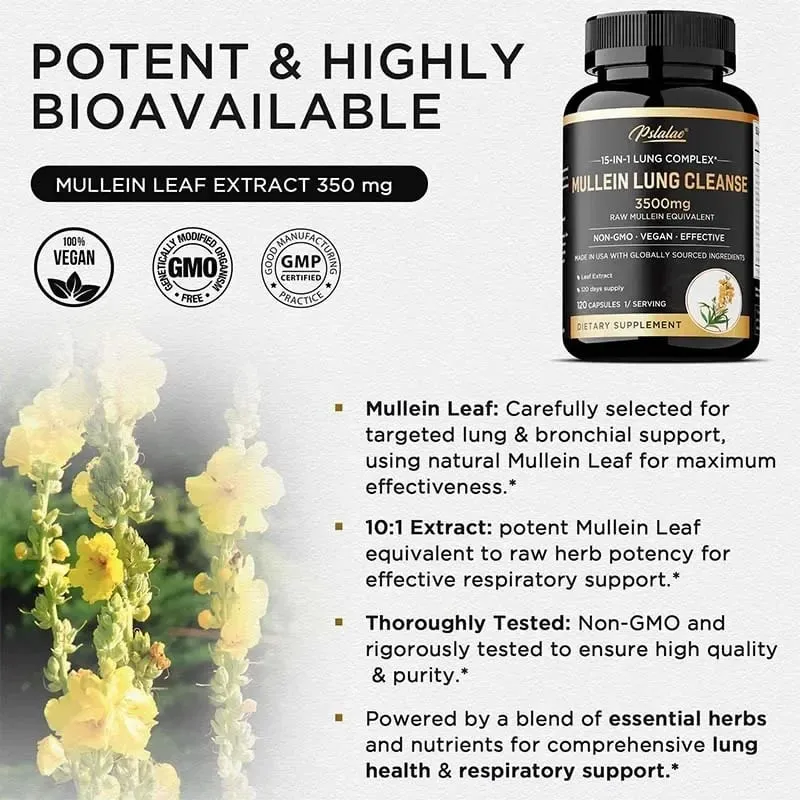 Mullein Lung Cleansing - Smoker's Respiratory Supplement Vegetarian Capsules - Lung Clearing Lung Health Immunity Supplement