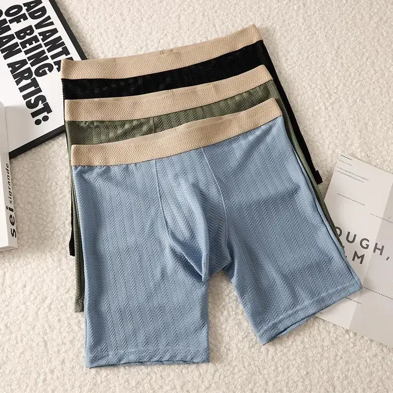 Mens Boxer Shorts Homme Nylon Underwear Man Ice Silk Panites Comfortable U Convex Pouch Middle Long Leg Underpant Male Trunks