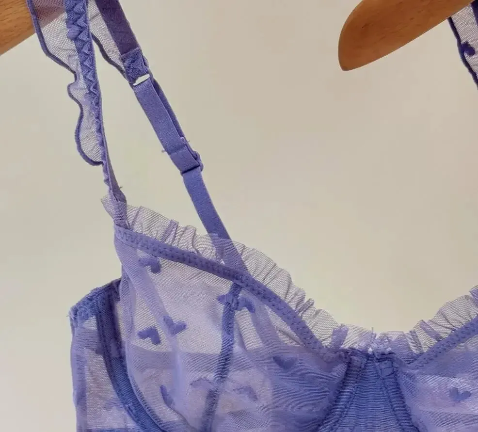 Sexy Satin Triangle Cup Non-Marking Bra Set Comfortable Wireless Lingerie for Large Breasts — image 5