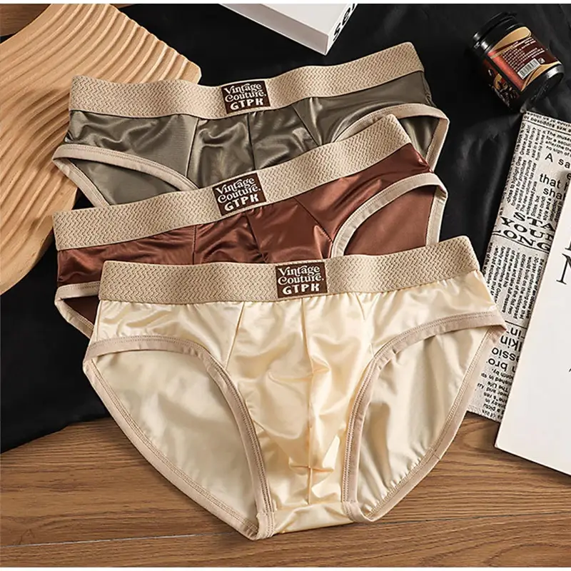 Luxurious Men's Briefs Satin Smooth Cool Ice Silk Panties Underwear Briefs Breathe Quick Drying Underpants U Pouch Underwear