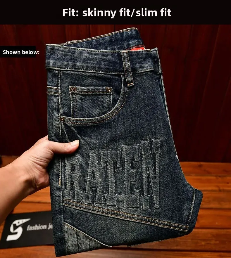 Υψηλό ρετρό τζιν για άνδρες slim fit μικρά πόδια ελαφριά πολυτελή τάση φθινοπωρινό στυλ απλό και casual μακρύ παντελόνι