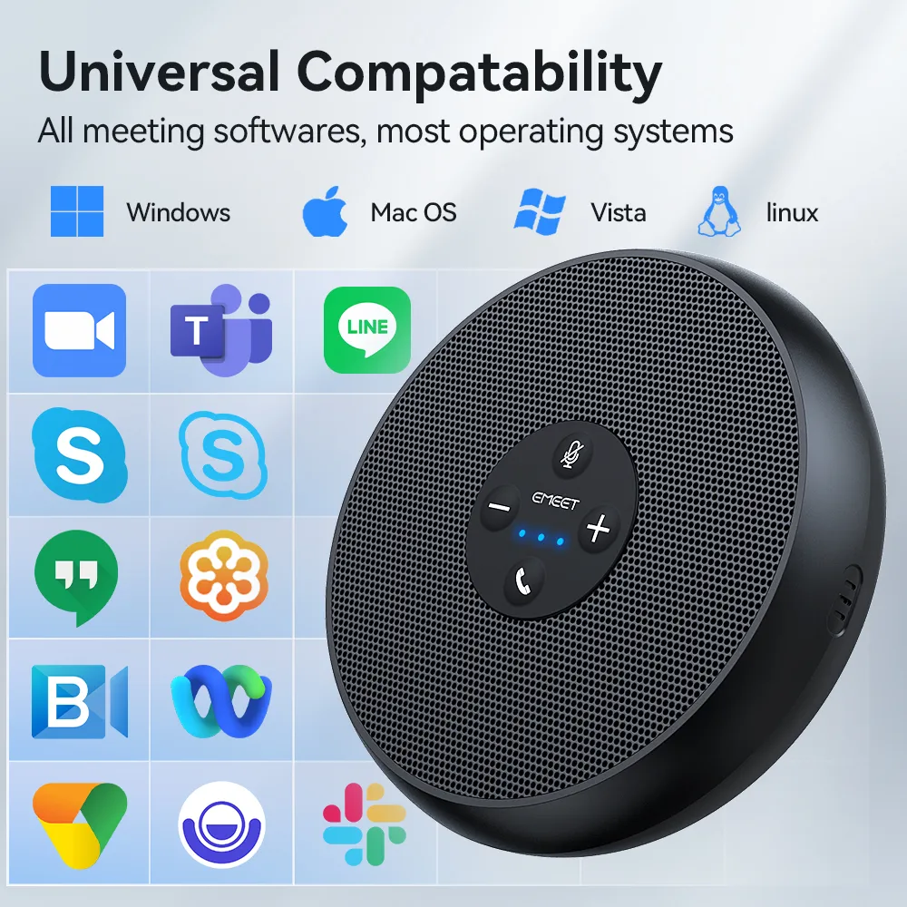 USB Wired Speakerphone Conference Speaker With 2 Mics 360° Voice Pickup Meeting Microphone for Zoom/WebEx/Microsoft Teams