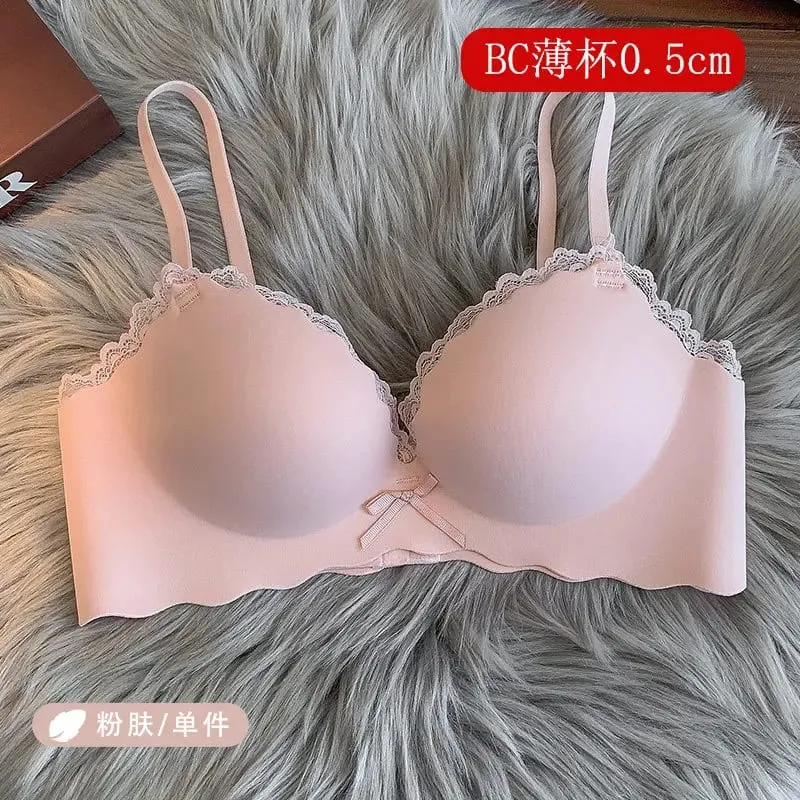 セクシーWomen Wireless Seamless Bra Set One‑Piece Push‑Up Brassiere Small Bust Side Support Anti‑Sag Soft Ladies Intimates Lingerie