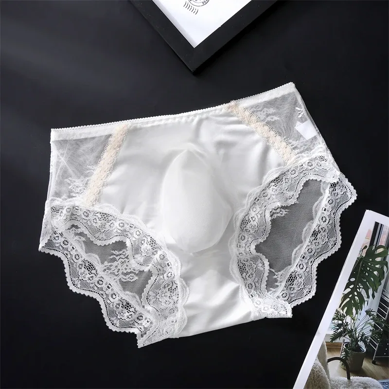 adults 18 plus size men's underwear Ice silk cuecas masculino 3D convex bag cueca color blocked lace mesh calzoncillos hombre — image 6