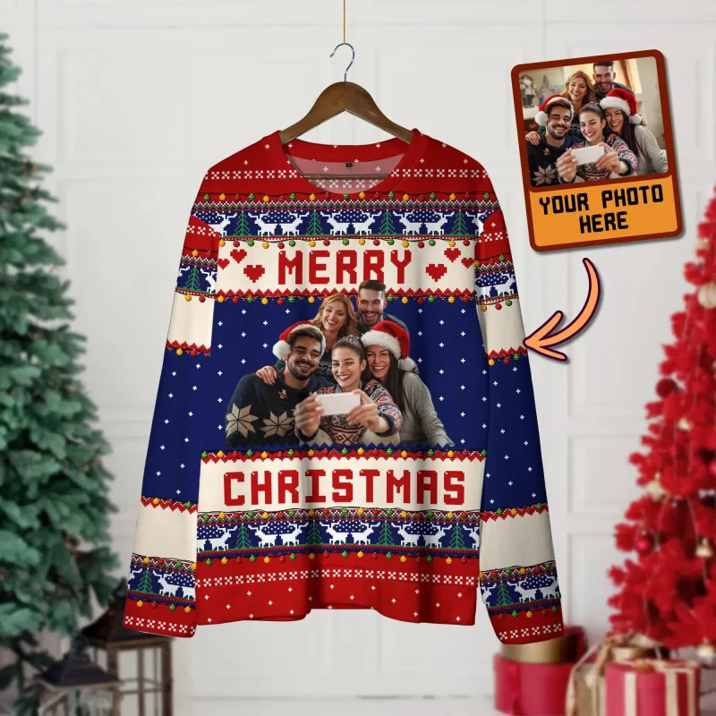 Personnalisez votre photo impression 3D pull de Noël laid bricolage visage famille pulls image drôle sweat-shirt personnalisé cadeau de Noël unisexe