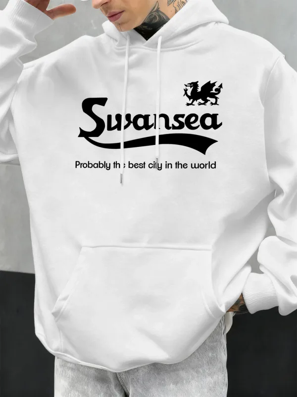 Swansea De Beste Stad Brief Ontwerp Herfst Mannen Hoody Pocket Hoodie Casual Fleece Zachte Truien Hiphop Kleding Losse Tops