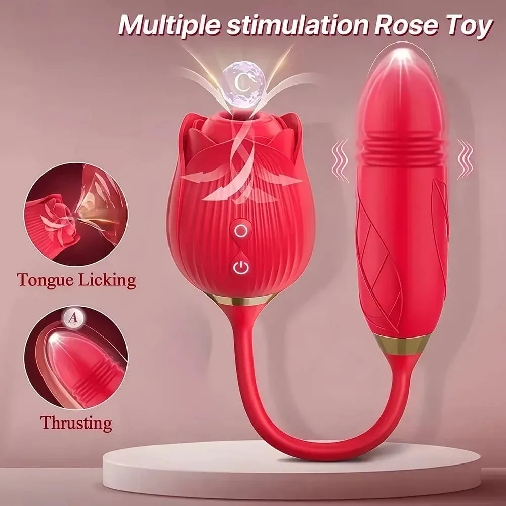 Rose 3 az 1-ben Sucker Vibrátor nőknek Teleszkópos klitorisz stimulátor Műpénisz Licking Vagina Masszírozó Maszturbátor Női Szexjátékok