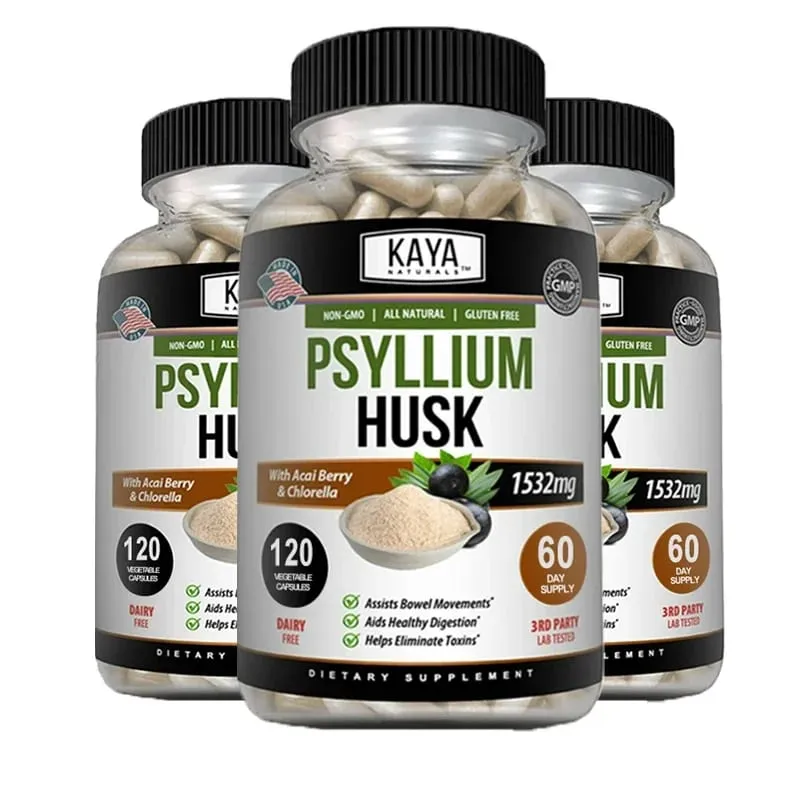 Psyllium Husk Capsules - 1532 Mg - Enriched with Ginger Root and Aloe Vera To Support Bowel Digestive and Detoxification Health