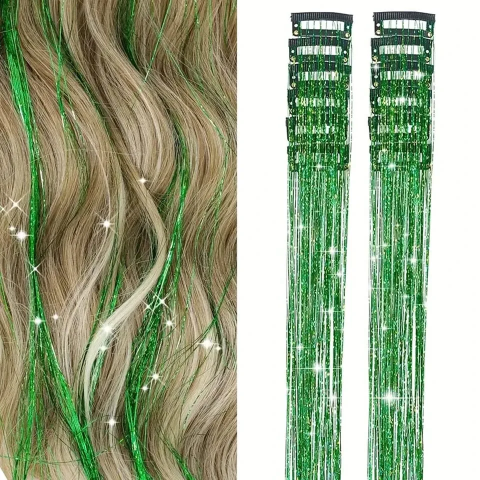 12Pcs/Pack Sparkle Blonde Hair Extensions Clip In Rainbow Shiny Sparkle Hair Tinsel Heat Resistant Sparkle Hair Extensions For W — image 14