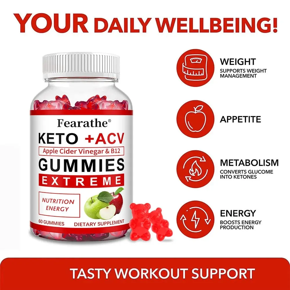 Fearathe Slimming Keto Apple Cider Vinegar Gummies Supplement Weight Loss Reduces Anxiety & Stress Boost Immune System — image 3