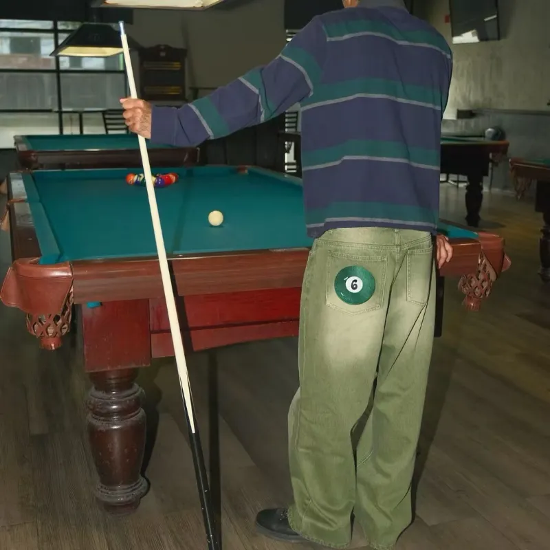 Y2K Retro Matcha Τζιν Τζιν Πλυμένο Μπιλιάρδο Κεντημένο Τζιν Παντελόνι Λονδίνο Μόδα Νέας Υόρκης Streetwear Unisex φαρδύ τζιν — image 3