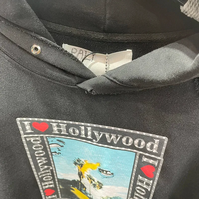 Nouveau surdimensionné PALY sweat à capuche pour homme femme lavé noir endommagé meilleure qualité décontracté Vintage Cardigan Zip sweats — image 16