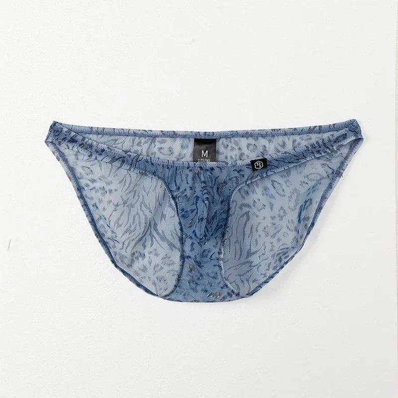 Men Leopard Printed Mesh Underwear Ice Silk Thin Breathable Low Waist Quick Dry Cool Summer Mens Briefs Panties