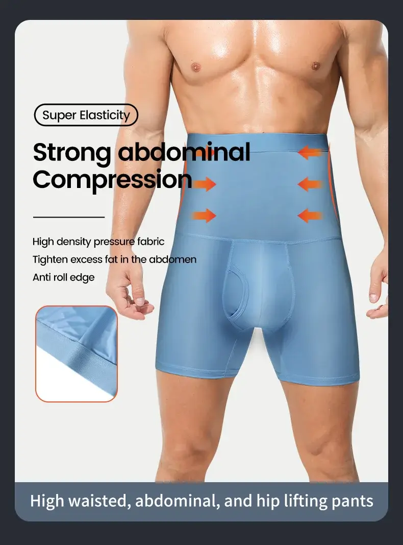 3PCS Men's sports underwear: high-waisted, belt-cinching, lengthened, anti-leg chafing, waist-protecting, flat-angle shorts — image 2