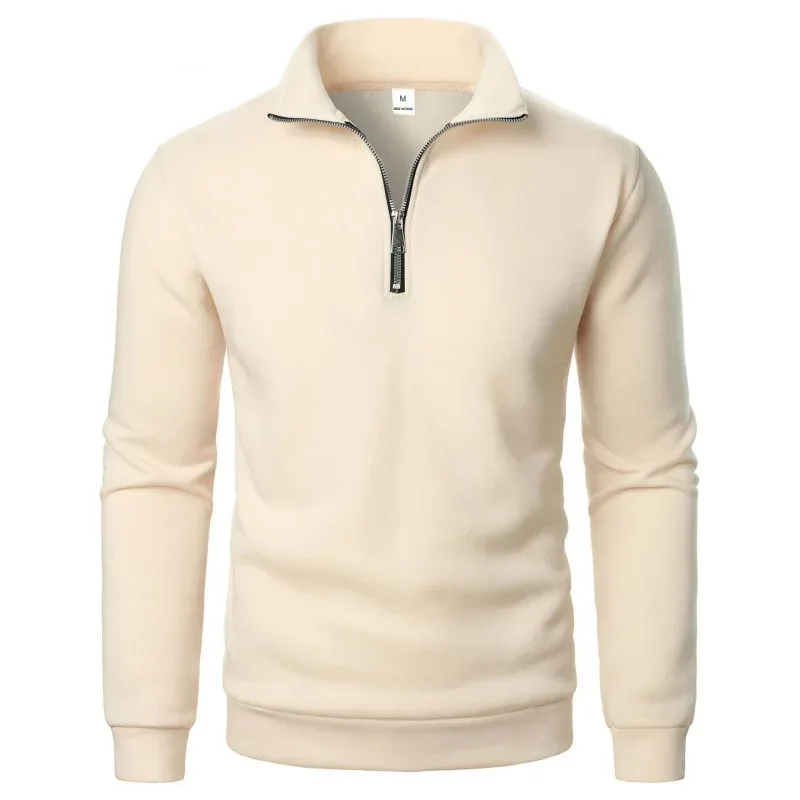 Printemps automne nouveau décontracté demi fermeture éclair col montant sweat tendance Simple mince hommes pull à manches longues hauts hommes sweat