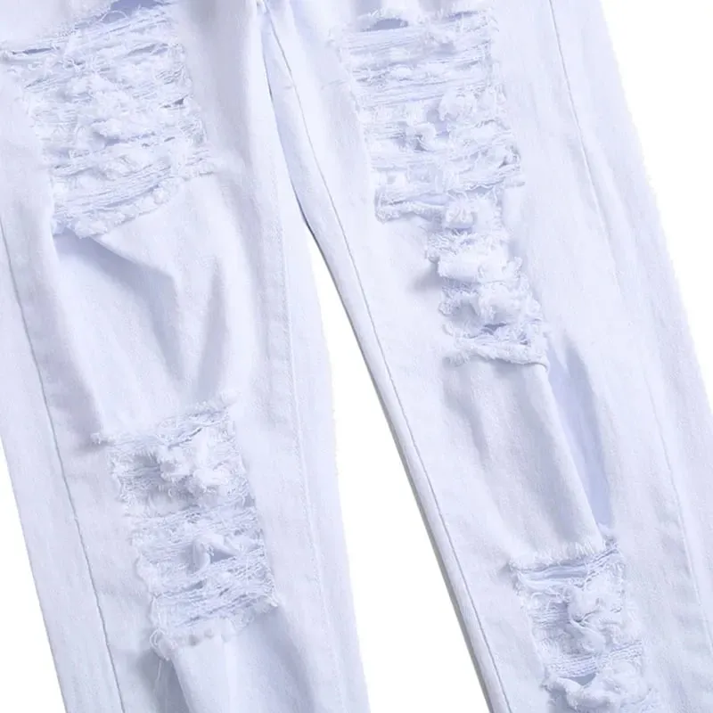 2025-ös Hole Farmer nadrágok Férfi Tide márka Ruined Hole Farmer Solid Slim All match High Street Hip Hop Nadrág Piros Fehér Nagy méret — image 6